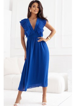 Sukienka midi z plisowanymi falbankami 367-3 Yana, Kolor chabrowy, Rozmiar M, Numoco ze sklepu Primodo w kategorii Sukienki - zdjęcie 188779471