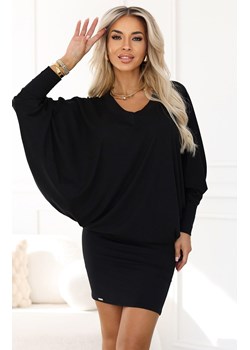 Wygodna sukienka nietoperz z długim rękawkiem czarna 402-10, Kolor czarny, Rozmiar S/M, Numoco ze sklepu Primodo w kategorii Sukienki - zdjęcie 188779490