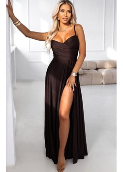Długa sukienka wieczorowa na ramiączkach 646-1, Kolor czekoladowy, Rozmiar one size, NUMOCO BASIC ze sklepu Primodo w kategorii Sukienki - zdjęcie 188779902