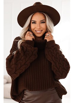 Ciepły i mięsisty golf oversize z szerokimi rękawami czekoladowy 650-1, Kolor czekoladowy, Rozmiar one size, NUMOCO BASIC ze sklepu Primodo w kategorii Bluzki damskie - zdjęcie 188779912
