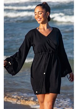 Sukienka kopertowa w stylu boho czarna 215/02, Kolor czarny, Rozmiar 36/38, Primo ze sklepu Primodo w kategorii Sukienki - zdjęcie 188780182