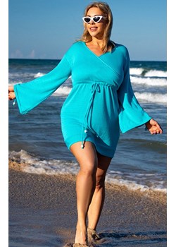 Krótka sukienka kopertowa w stylu boho turkusowa 215/03, Kolor turkusowy, Rozmiar 36/38, Primo ze sklepu Primodo w kategorii Sukienki - zdjęcie 188780183