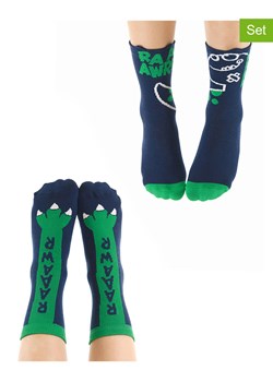 Denokids Skarpety (2 pary) "Dino Spikes" w kolorze granatowo-zielonym ze sklepu Limango Polska w kategorii Skarpetki dziecięce - zdjęcie 188797993