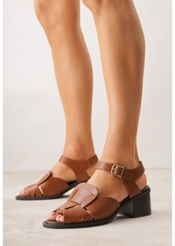 Brązowe Sandały na Obcasie Ozdobione Geometryczną Cholewką Salomia ze sklepu born2be.pl w kategorii Sandały damskie - zdjęcie 188807744