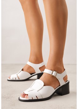 Białe Sandały na Obcasie Ozdobione Geometryczną Cholewką Salomia ze sklepu born2be.pl w kategorii Sandały damskie - zdjęcie 188807762