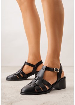 Czarne Sandały na Obcasie z Ozdobną Cholewką Amalirei ze sklepu born2be.pl w kategorii Sandały damskie - zdjęcie 188807942