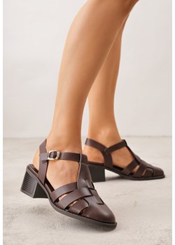 Ciemnobrązowe Sandały na Obcasie z Ozdobną Cholewką Amalirei ze sklepu born2be.pl w kategorii Sandały damskie - zdjęcie 188807960