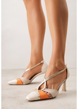 Beżowe Czółenka na Stożkowym Obcasie z Metalicznymi Paskami Iphophi ze sklepu born2be.pl w kategorii Czółenka - zdjęcie 188808014