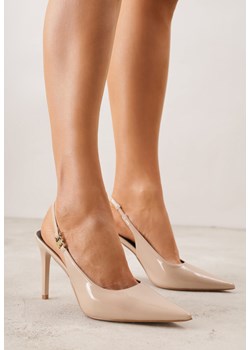Beżowe Lakierowane Sandały na Szpilce z Odkrytą Piętą i Aplikacją Meridoria ze sklepu born2be.pl w kategorii Czółenka - zdjęcie 188808194