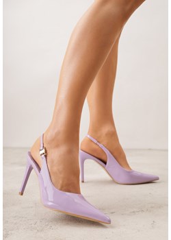 Fioletowe Lakierowane Sandały na Szpilce z Odkrytą Piętą i Aplikacją Meridoria ze sklepu born2be.pl w kategorii Czółenka - zdjęcie 188808212