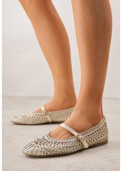 Złote Szydełkowe Balerinki z Paskiem z Klamerką Uroinne ze sklepu born2be.pl w kategorii Balerinki - zdjęcie 188808750