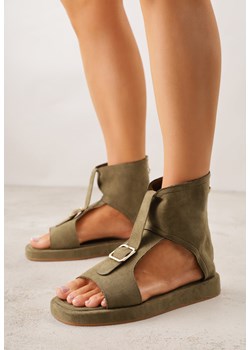 Zielone Sandały w Stylu Botków z Ozdobną Klamrą Theaneasi ze sklepu born2be.pl w kategorii Sandały damskie - zdjęcie 188809182