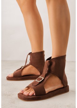 Brązowe Sandały w Stylu Botków z Ozdobną Klamrą Theaneasi ze sklepu born2be.pl w kategorii Sandały damskie - zdjęcie 188809191