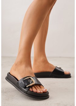 Czarne Klapki na Grubej Podeszwie Ozdobione Metaliczną Klamrą Lorefer ze sklepu born2be.pl w kategorii Klapki damskie - zdjęcie 188809290