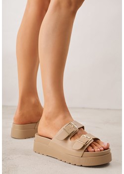 Ciemnobeżowe Klapki na Grubej Podeszwie z Dwoma Klamrami Xenienne ze sklepu born2be.pl w kategorii Klapki damskie - zdjęcie 188809344