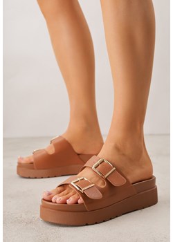 Brązowe Klapki na Grubej Podeszwie z Dwoma Klamrami Xenienne ze sklepu born2be.pl w kategorii Klapki damskie - zdjęcie 188809353