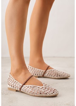 Jasnobeżowe Ażurowe Balerinki z Imitacji Plecionki z Paskiem Naeraea ze sklepu born2be.pl w kategorii Balerinki - zdjęcie 188809510
