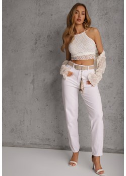 Białe Jeansy Mom Fit z Bawełny i Wiskozy z Dodatkowym Paskiem Prosinix ze sklepu renee.pl w kategorii Jeansy damskie - zdjęcie 188809684