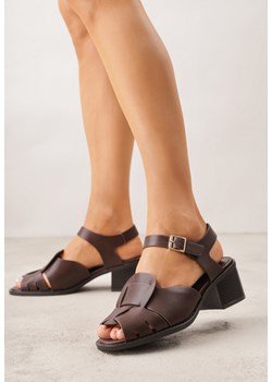 Ciemnobrązowe Sandały na Słupku z Geometryczną Cholewką Aiganele ze sklepu renee.pl w kategorii Sandały damskie - zdjęcie 188809770
