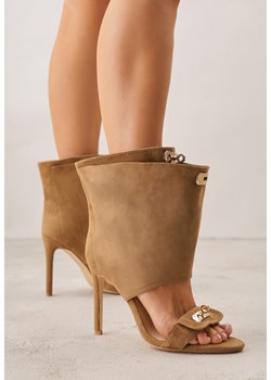 Ciemnobeżowe Sandały Typu Botki z Metalicznymi Klamrami Zaehlyss ze sklepu renee.pl w kategorii Sandały damskie - zdjęcie 188810253