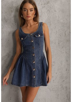 Niebieska Bawełniana Rozkloszowana Sukienka z Jeansu Ozdobiona Guzikami Sofeis ze sklepu renee.pl w kategorii Sukienki - zdjęcie 188810353
