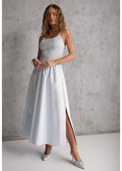 Niebieska Rozkloszowana Sukienka z Bawełny z Gumkami w Biuście i Ramiączkami na Wiązanie Omphoreia ze sklepu renee.pl w kategorii Sukienki - zdjęcie 188810383