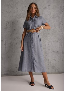 Niebieska Sukienka o Koszulowym Fasonie z Krótkim Rękawem i Paskiem z Klamrą  Sylphusi ze sklepu renee.pl w kategorii Sukienki - zdjęcie 188810413