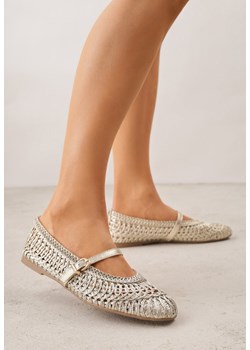 Złote Balerinki w Stylu Mary Jane z Szydełkową Cholewką Syroelle ze sklepu renee.pl w kategorii Balerinki - zdjęcie 188810511
