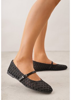 Czarne Balerinki z Ażurowym Wzorem i Paskiem Astethera ze sklepu renee.pl w kategorii Balerinki - zdjęcie 188810583