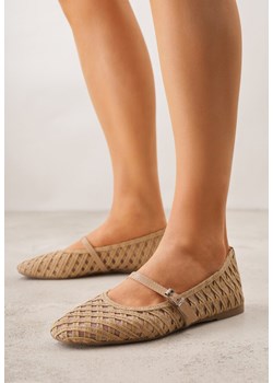 Beżowe Balerinki z Ażurowym Wzorem i Paskiem Astethera ze sklepu renee.pl w kategorii Balerinki - zdjęcie 188810592