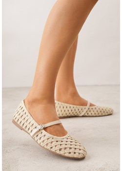 Jasnobeżowe Balerinki z Ażurowym Wzorem i Paskiem Astethera ze sklepu renee.pl w kategorii Balerinki - zdjęcie 188810601