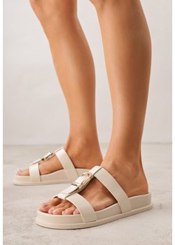 Beżowe Klapki Ozdobione Paskiem z Metaliczną Klamrą Kellyss ze sklepu renee.pl w kategorii Klapki damskie - zdjęcie 188810682