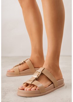 Ciemnobeżowe Klapki Ozdobione Paskiem z Metaliczną Klamrą Kellyss ze sklepu renee.pl w kategorii Klapki damskie - zdjęcie 188810691