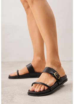Czarne Klapki Ozdobione Paskami i Metaliczną Klamrą Ophiusi ze sklepu renee.pl w kategorii Klapki damskie - zdjęcie 188810790