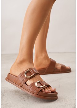 Brązowe Klapki z Metalicznymi Klamrami Eudare ze sklepu renee.pl w kategorii Klapki damskie - zdjęcie 188810880