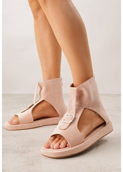 Różowe Sandały Typu Botki Ozdobione Metaliczną Klamrą z Przodu Adrasaia ze sklepu renee.pl w kategorii Sandały damskie - zdjęcie 188810934