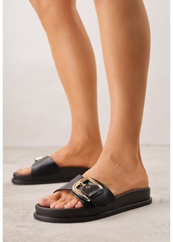 Czarne Klapki na Platformie z Klamrą Molthoe ze sklepu renee.pl w kategorii Klapki damskie - zdjęcie 188811051