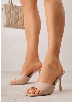 Ciemnobeżowe Klapki na Szpilce Ozdobione Kwadratowym Noskiem Eudanassa ze sklepu renee.pl w kategorii Klapki damskie - zdjęcie 188811123