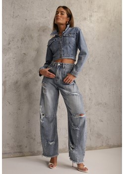 Niebieskie Jeansy z Bawełny Balloon High Waist z Przedarciami Taeryre ze sklepu renee.pl w kategorii Jeansy damskie - zdjęcie 188811181