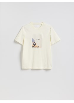 Reserved - T-shirt regular z bawełny merceryzowanej - złamana biel ze sklepu Reserved w kategorii T-shirty męskie - zdjęcie 188811662