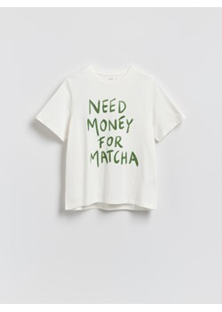 Reserved - Bawełniany t-shirt z napisem - złamana biel ze sklepu Reserved w kategorii Bluzki damskie - zdjęcie 188811724