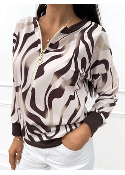 Beżowo-Czekoladowa Bluza ze Wzorem ze sklepu ModnaKiecka.pl w kategorii Bluzy damskie - zdjęcie 188821571