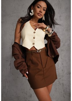 Brązowa Spódnica z Bawełną o Dopasowanym Kroju z Paskiem i Podszewką-Szortami Vitia ze sklepu renee.pl w kategorii Spódnice - zdjęcie 188822030