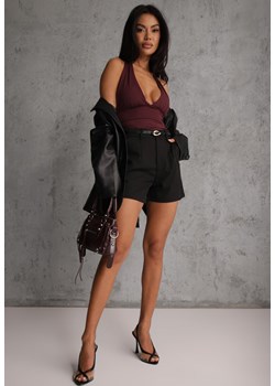 Czarne Szorty High Waist w Eleganckim Stylu z Cienkim Paskiem ze Sprzączką Rissarie ze sklepu renee.pl w kategorii Szorty - zdjęcie 188822041