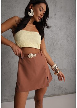 Brązowe Spódnico-Szorty High Waist Ozdobione Metaliczną Aplikacją i Paskiem Retness ze sklepu renee.pl w kategorii Szorty - zdjęcie 188822053
