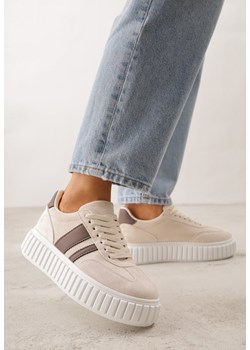 Beżowe Sneakersy na Tłoczonej Platformie Ozdobione Dwoma Paskami Hesaia ze sklepu renee.pl w kategorii Buty sportowe damskie - zdjęcie 188826533
