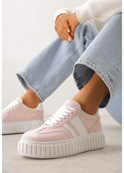Różowe Sneakersy na Tłoczonej Platformie Ozdobione Dwoma Paskami Hesaia ze sklepu renee.pl w kategorii Buty sportowe damskie - zdjęcie 188826551