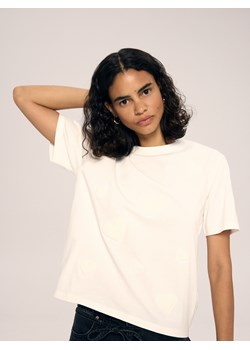 Reserved - T-shirt z haftem w serca - złamana biel ze sklepu Reserved w kategorii Bluzki damskie - zdjęcie 188826722