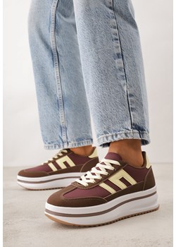 Brązowe Sneakersy na Grubej Podeszwie Ozdobione Geometrycznym Wzorem Asoastis ze sklepu born2be.pl w kategorii Buty sportowe damskie - zdjęcie 188827094