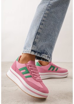 Fuksjowe Sneakersy na Grubej Podeszwie Ozdobione Geometrycznym Wzorem Asoastis ze sklepu born2be.pl w kategorii Buty sportowe damskie - zdjęcie 188827103